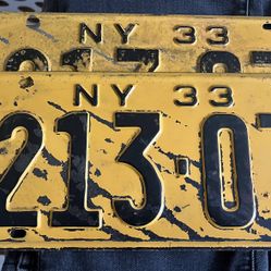 Vintage NY 1933 License Plates 