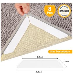 Rug Gripper, Best 8pcs Anti Curling Rug Gripper, Instantly Flattens Rug Corners and Stops Rug Slipping, Premium Carpet Gripper with Reuseable Rug Tap
