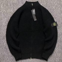 Stone Island Black Turtleneck Zip Up Sweater Jacket