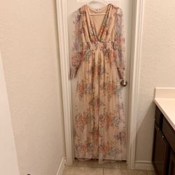 Baltic Born Floral V-Neck Long Sleeve Maxi Dress Smocked Waist Small