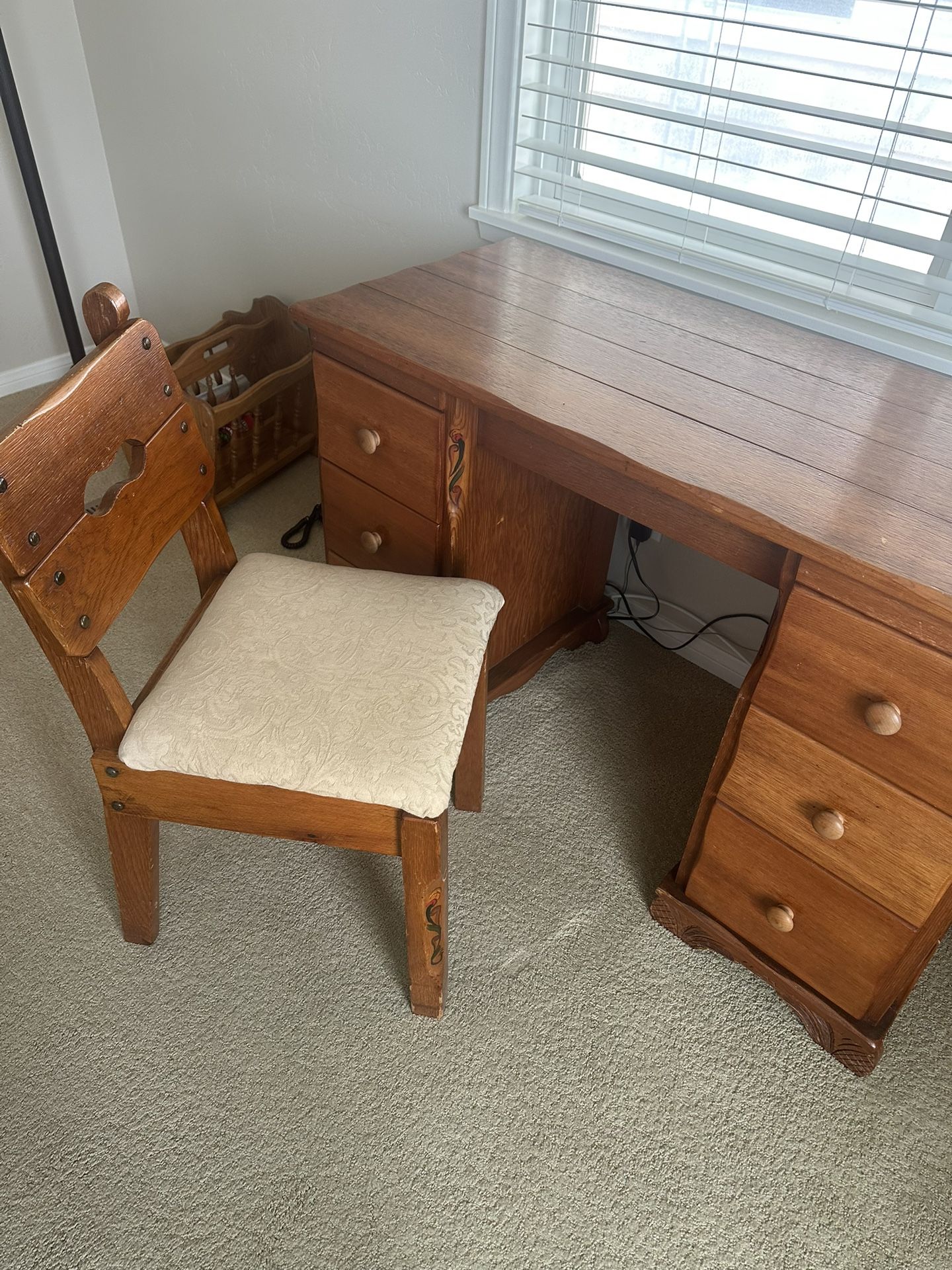 Antique Wood Desk And Chair For Sale