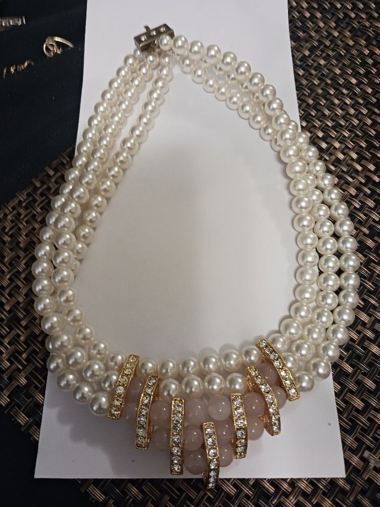 Faux Pearl & Pink Quartz Necklace