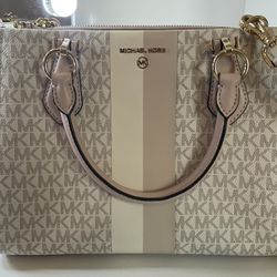 MICHAEL Michael Kors Marilyn Medium Signature Logo Stripe Satchel