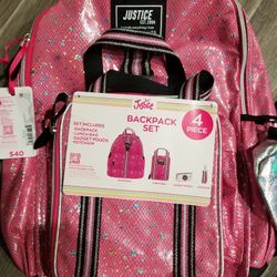 JUSTICE 4-PC BACKPACK SET NEW
