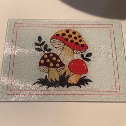Merry Mushroom Themed Glass Cutting Board With Rubber Feet All 4 - 11”x8”