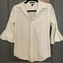 Lauren by Ralph Lauren white button down with flare sleeves size small