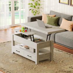 0887b  Rolanstar Coffee Table Lift Top, Multi-Function Convertible Coffee Table with Drawers and Hidden Compartment, Converts to Dining Table for Livi