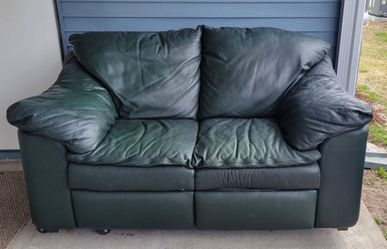 Leather Loveseat Double Recliner Real Full Grain Leather