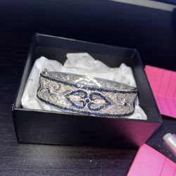 Sterling Silver 3.75ctw Sapphire & .25ctw Diamond Heart Bangle