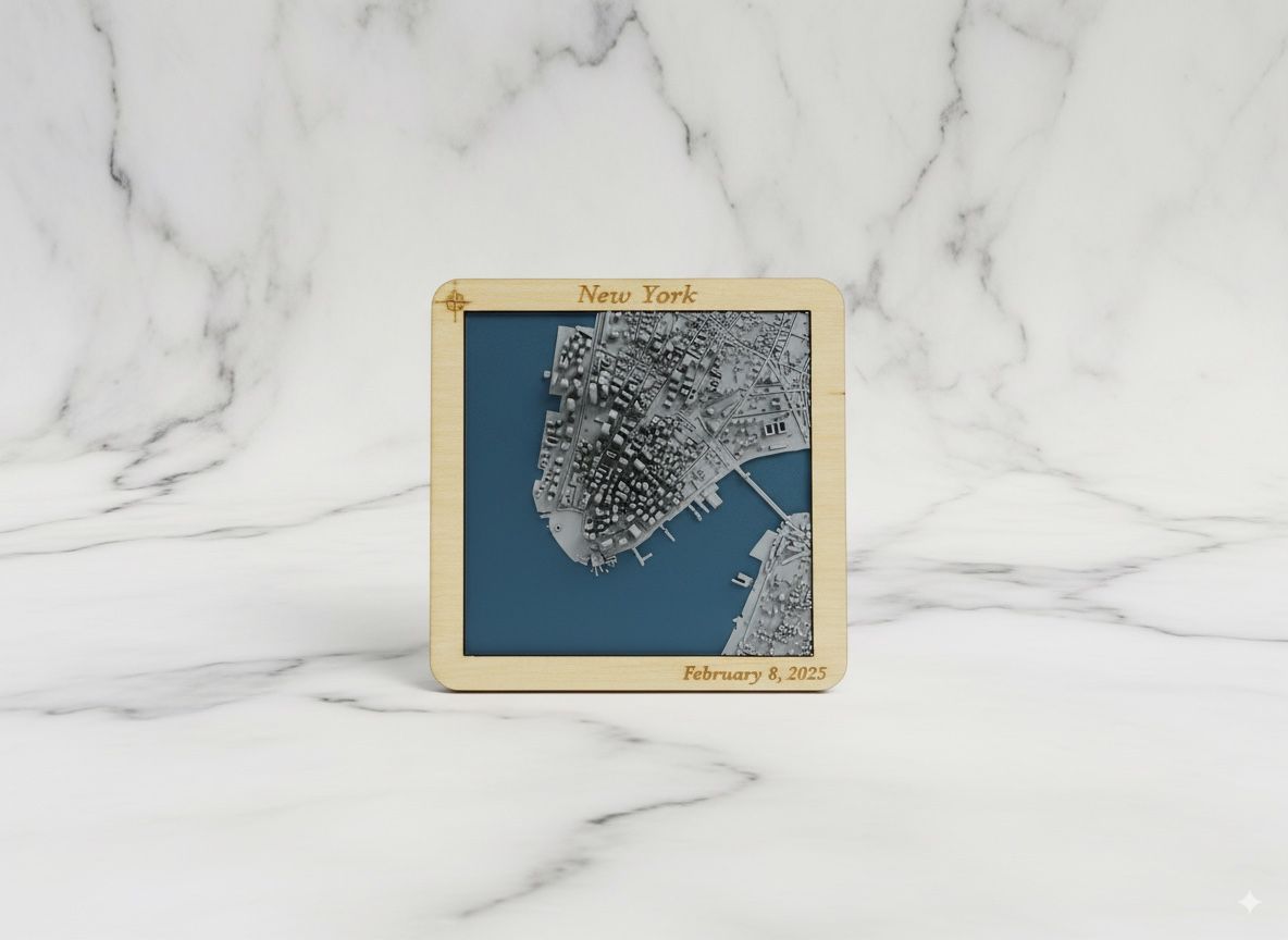 3D Printed City Map β Handmade Wood Frame (12cm x 12cm)