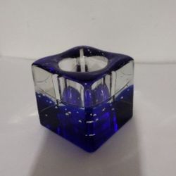 COBALT BLUE - CLEAR GLASS VOTIVE CANDLE HOLDER 4" - P100