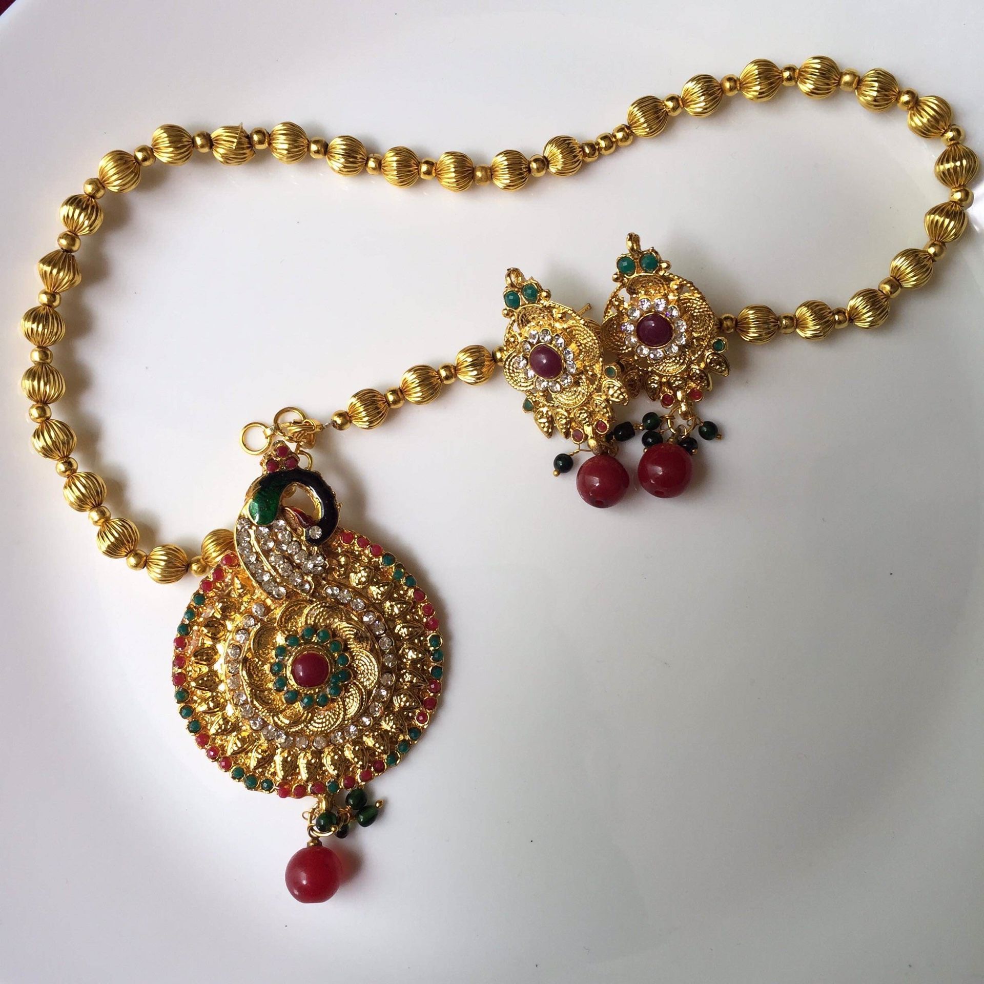 Gold Plated Jewelry Set Indian Bollywood  Earrings Necklace Chain Jewelry Set