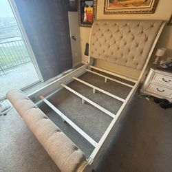 Queen Sleigh Bed With Tufted Accents