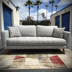 Light Gray Tufted 80” Mid Century Modern Sofa by Living Spaces