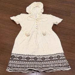 Roxy Cozy Cream and Brown Knit Hooded Sweater Dress