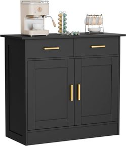 B873 $70   Buffet Cabinet with Storage - Buffets & Sideboards Kitchen Storage Cabinet, Wood Console Table Coffee Bar Accent Cabinets for Living Room D