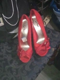 Red Peep-Toe Heels with Bow Detail