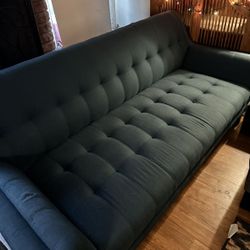Teal Mid-Century Modern Tufted Sofa