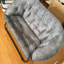 【Good Condition】Double Dish Chair with High Gloss Black Frame in Baffled Microfiber Fabric, Gray