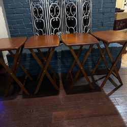 Set of 4 Wooden Folding TV Tables