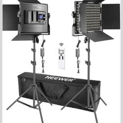 Neewer 2 Packs Advanced 2.4G 660 LED Video Light Dimmable Bi-Color Photography Lighting Kit with Bag