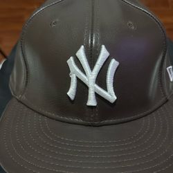 Brown Leather NY Hat