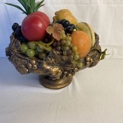 Vintage Decorative Gold Ceramic Fruit Basket With Plastic Fruit