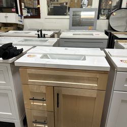 Wood 30” Vanity With Carrara Countertop