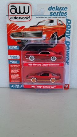 (Chase: Ultra Red) Auto World Deluxe Pony Power 2-Pack:1969 Mercury Cougar & 1983 Chevy Camaro Z28