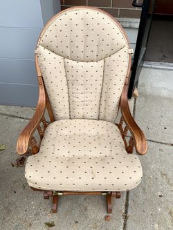 Wood Sliding Rocker, Glider w/ Beige Cushions #163