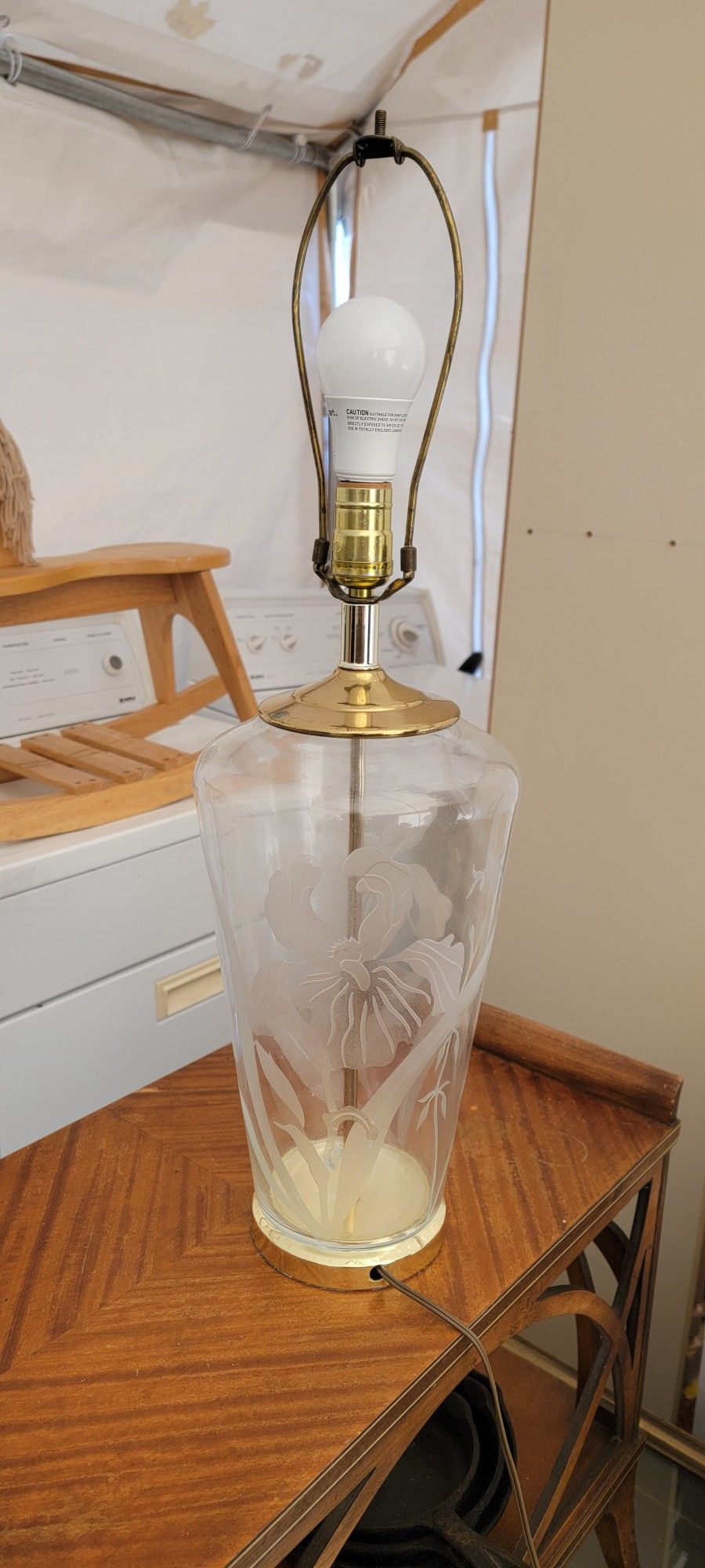 Vintage Hand Blown Etched Glass Table Lamp 