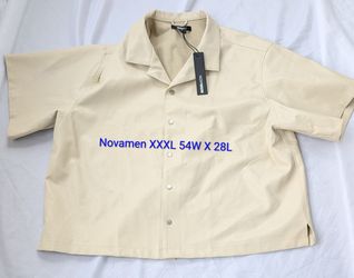 New Mens Novamen Prospect Faux Leather Short Sleeve Shirt XXXL 54x29 Cream ZDF01V410048 Shell 100% Polyurethane, Base 50% Polyester, Tag Attached