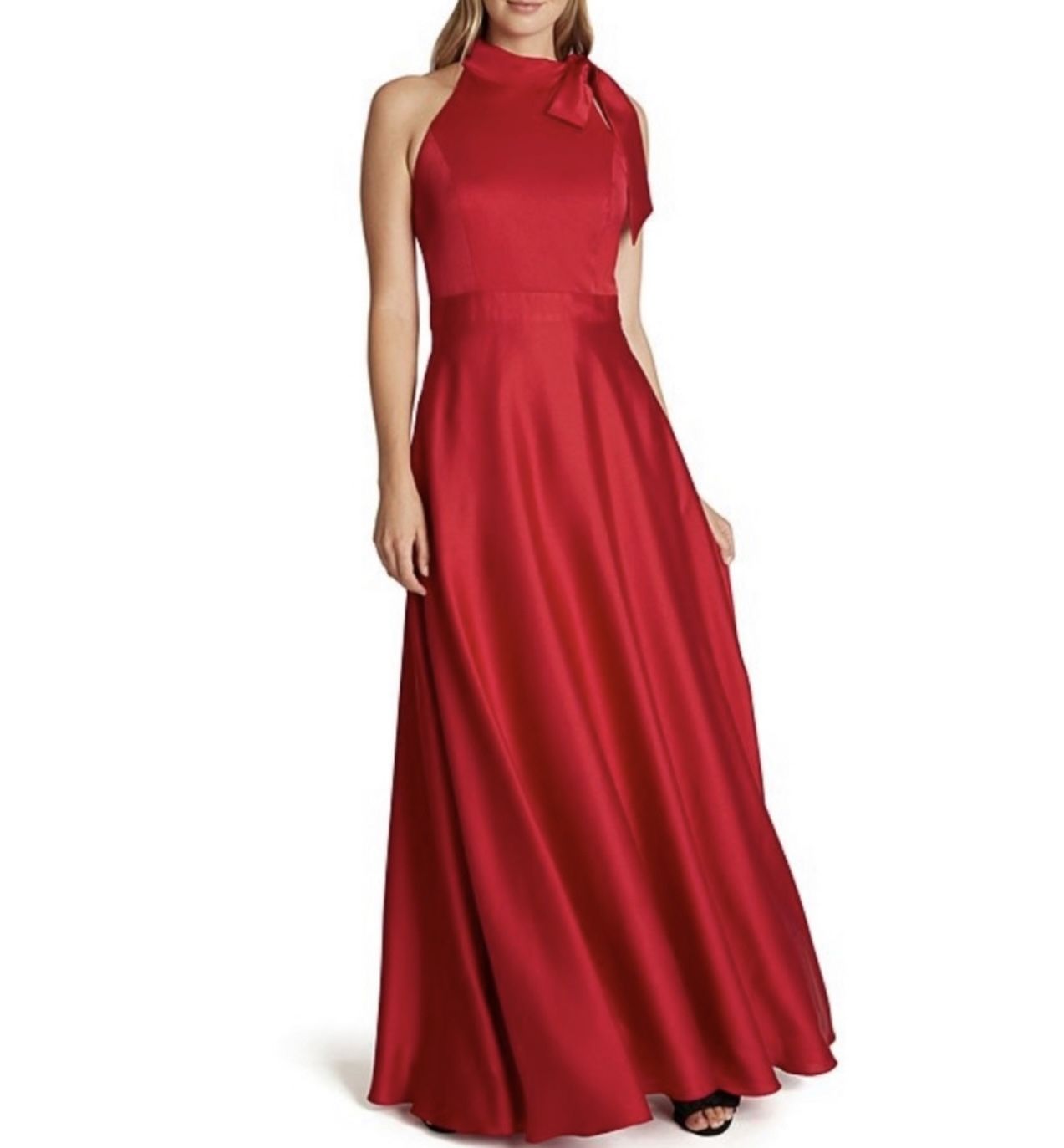 Tahari ASL Mock Neck Side Bow Tie Maxi Dress Red Size 6