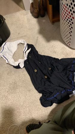 Navy Blue Sailor-Style Top with Gold Buttons
