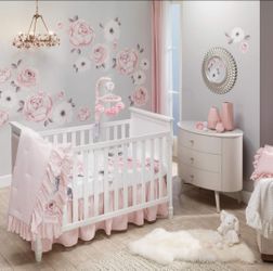 Crib Bedding Set, Crib Musical Mobile and Changing Table Pad Cover