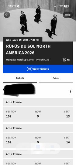 Rufus du sol tickers Phoenix Aug 19