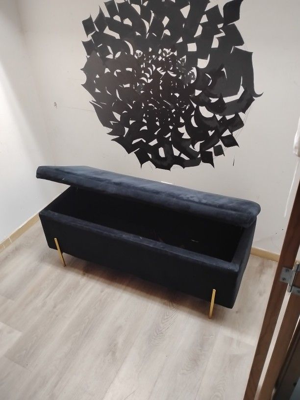 Macys. Black Velvet Storage Bench With Gold Legs