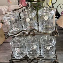 Raca De Metal Meridian Y 6 Botes De Cristal De Princes House