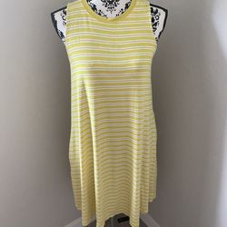 Time & Tru Sleeveless Knit Dress Size M Yellow White Stripes pockets
