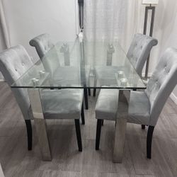 Glass dining Table + Velvet Chairs 