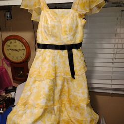 Yellow Flower W/Black Bow tie Babydoll Dress 