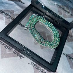 Blue Green Moissanite Tennis Chain