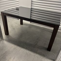 Modern Glass Top Dining Table – Dark Wood Base (Seats 4–6)