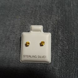Sterling Silver Citrine Cz Earrings 3mm