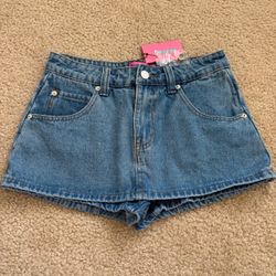 Edikted Blue Denim Mini Skort XS NWT