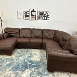 Chateau D’Ax 4-Piece Brown Leather Sectional Couch
