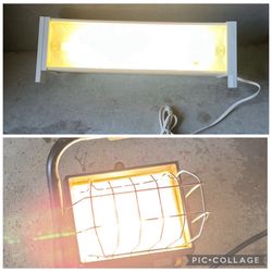Lights  - 3 Plug In Overhead Lights & Stanley Halogen Project Work Light 4G55 Great for Garage work space and Painting