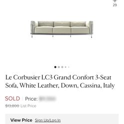 Le Corbusier LC3 Grand Confort 3-Seat Sofa, White Leather, Down, Cassina, Italy