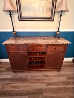 Solid Wood Marble Top Buffet w/ Wine Rack, Shenandoah Valley (Flexsteel)