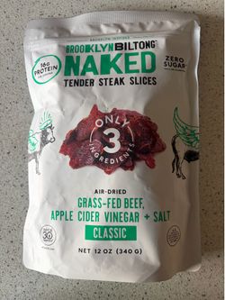Brooklyn Biltong Naked Tender Steak Slices, Apple Cider Vinegar + Salt, 12 oz